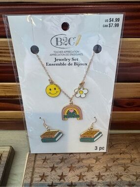 Teacher Jewelry Set Necklace earrings books